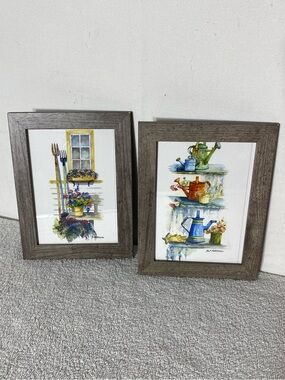 5/$35 Watercolour Garden Print Set in Grey Frames 2pc